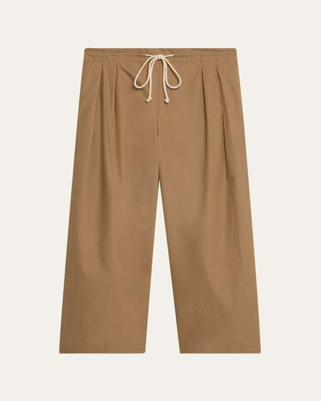 Drawstring Pleat-Front Cropped Pants